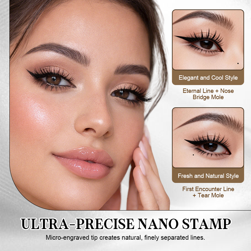 3-i-1 bærbart øjenmakeup-sæt: Stempel til nedre vipper + prikker til skønhedspletter + eyeliner