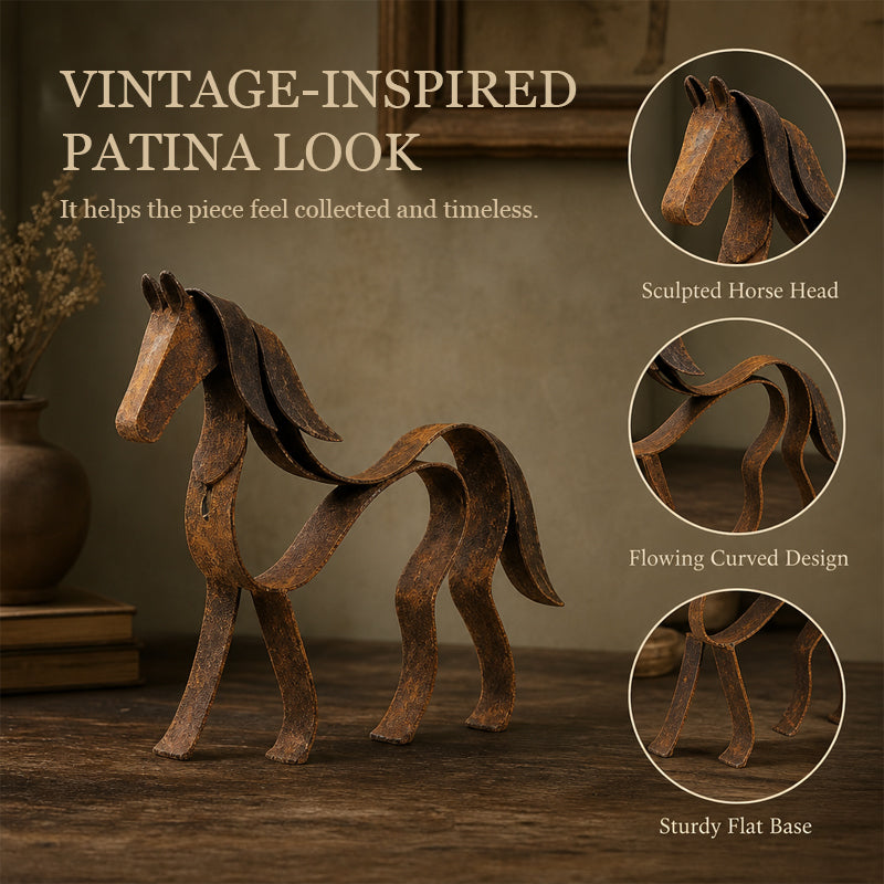 Vintage metalskulptur af en hest – rustik boligindretning med hestemotiv 🐎