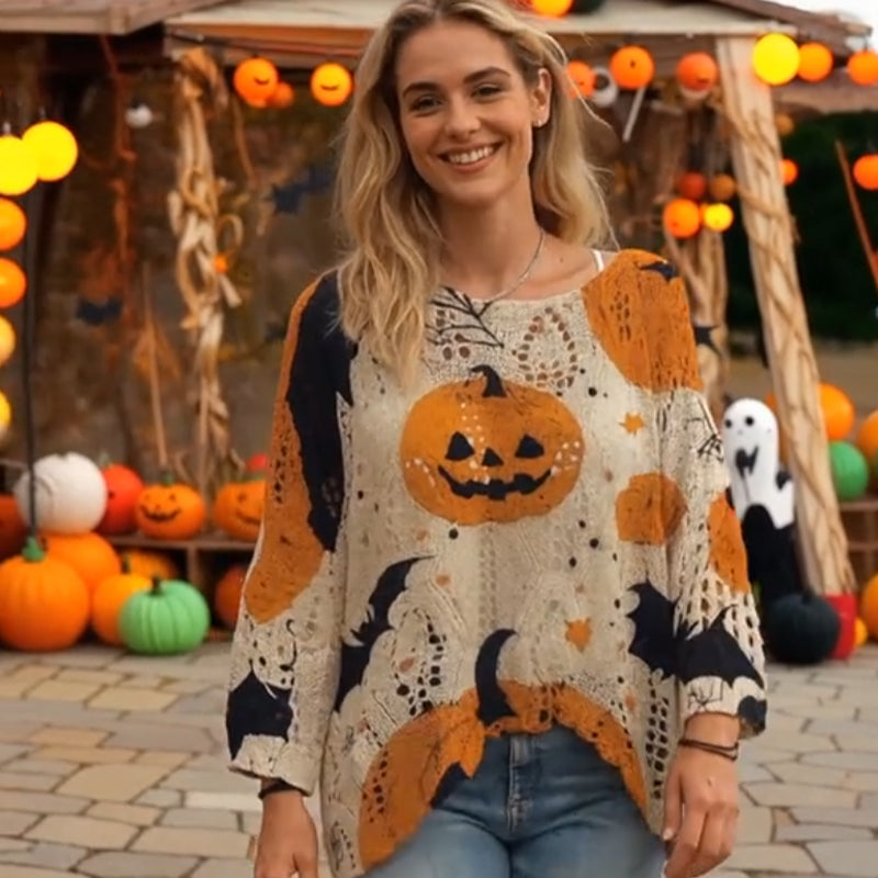 🎃 Witchy Cozy Vibes - Halloween-græskar-strikketrøje