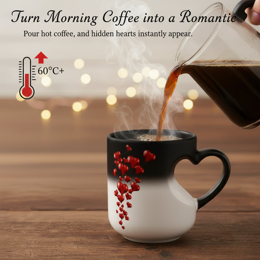 ⏳Begrænset tilbud: 50 % rabat⏰Keramisk krus med farveskiftende hjertehåndtag til Valentinsdag💖☕
