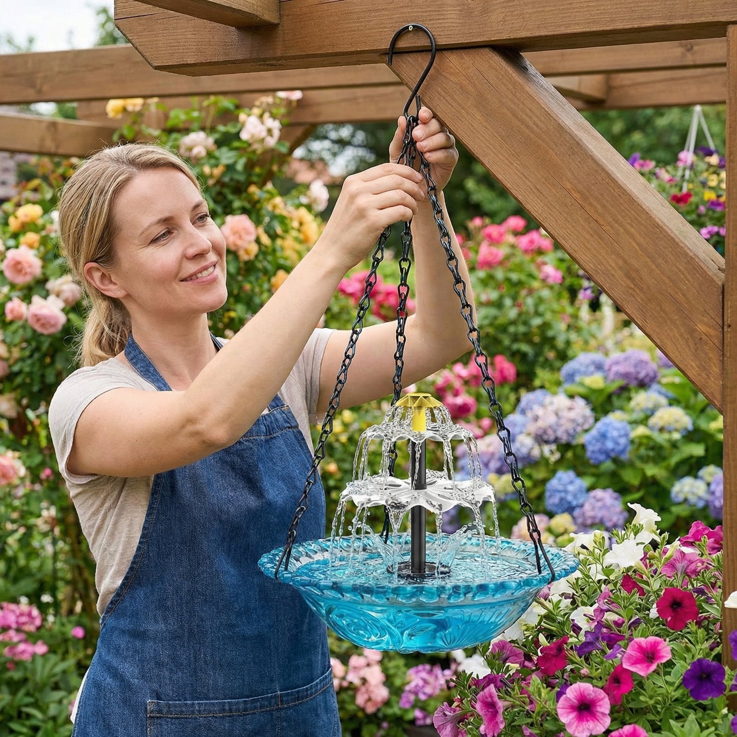 Solar Cascade hængende fuglebad-springvand