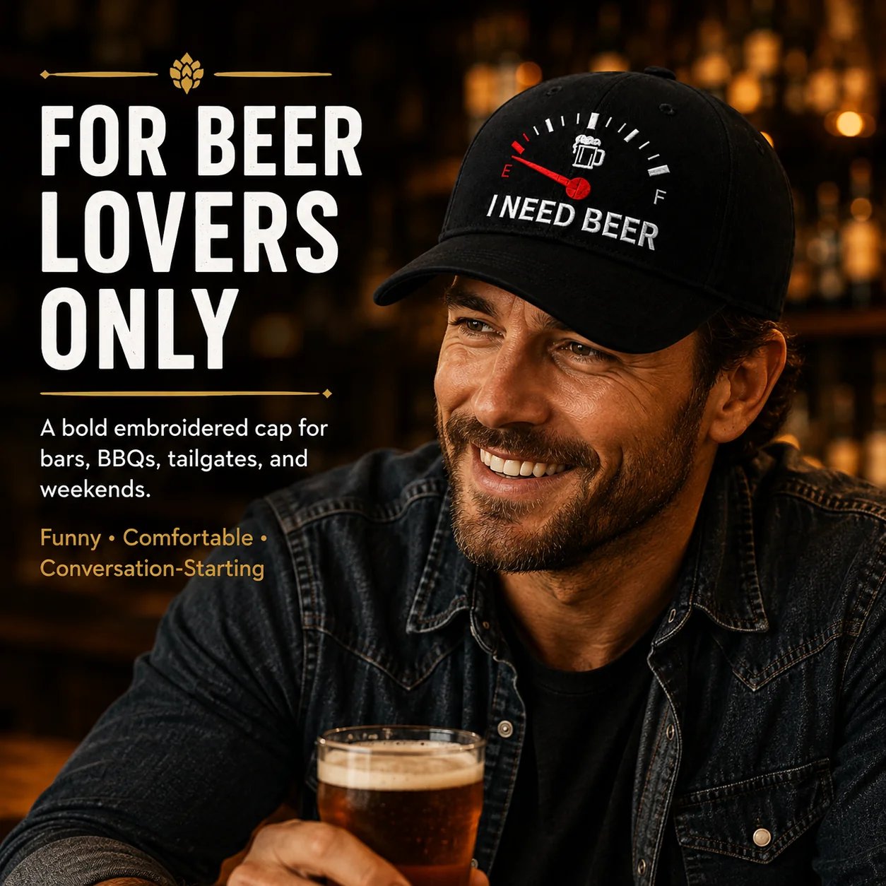 🍺 »I NEED BEER«-broderet baseballkasket – Unisex-kasket til minde🧢 100 % bomuld