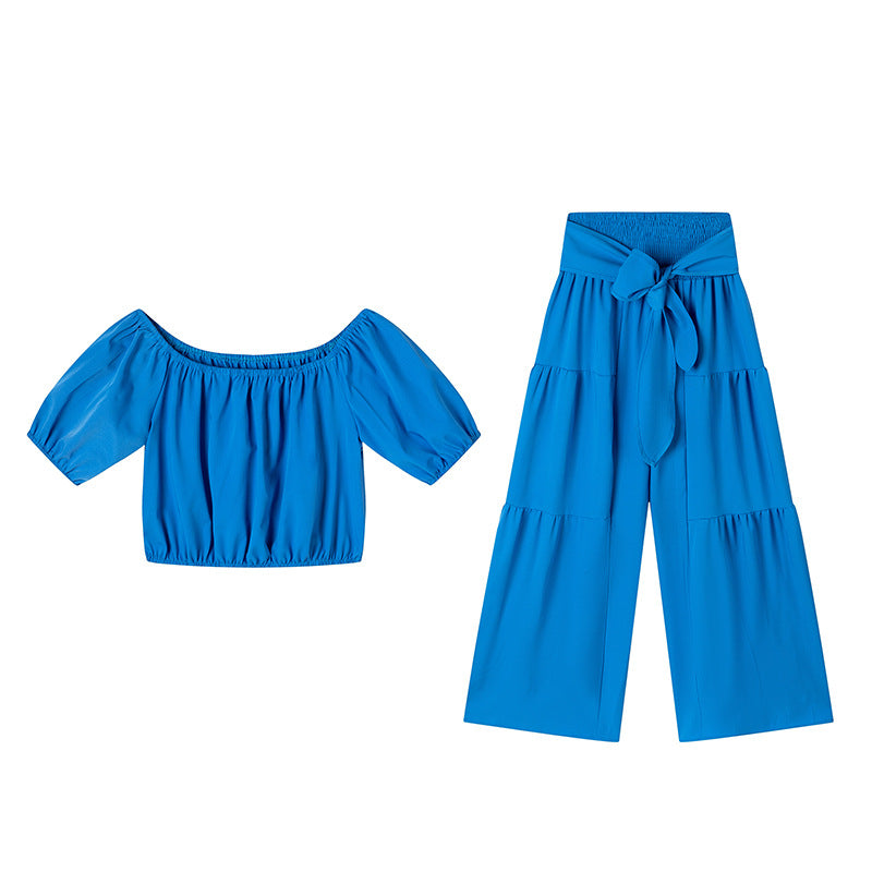 💎 50 % RABAT PÅ SÆTTET MED OFF-SHOULDER OG PUFFÆRMER! 💎 Bukser med høj talje, romantisk udskæring og strækbart stof ✨