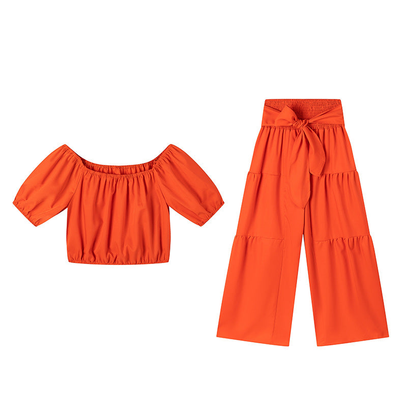 💎 50 % RABAT PÅ SÆTTET MED OFF-SHOULDER OG PUFFÆRMER! 💎 Bukser med høj talje, romantisk udskæring og strækbart stof ✨
