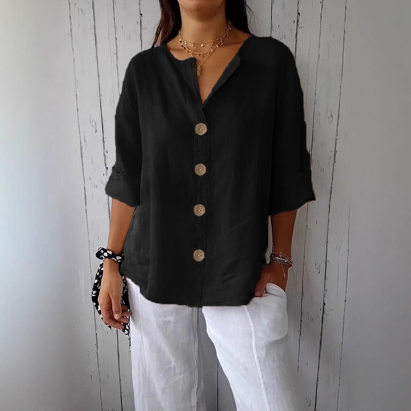 👕Løs skjortebluse til kvinder – behagelig, åndbar og krølfri 🌿