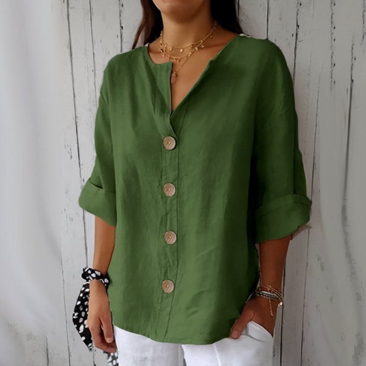 👕Løs skjortebluse til kvinder – behagelig, åndbar og krølfri 🌿