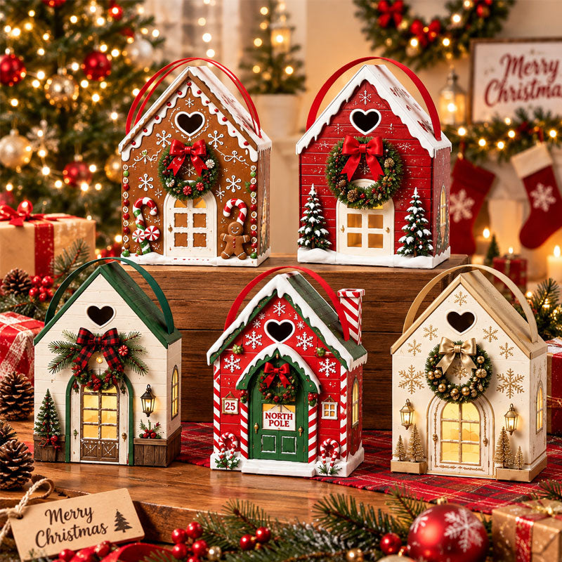 Gaveæske »Christmas Magic House« – Kreativ 3D-gaveemballage til julen, der kan holdes i hånden