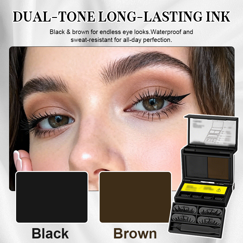 3-i-1 bærbart øjenmakeup-sæt: Stempel til nedre vipper + prikker til skønhedspletter + eyeliner