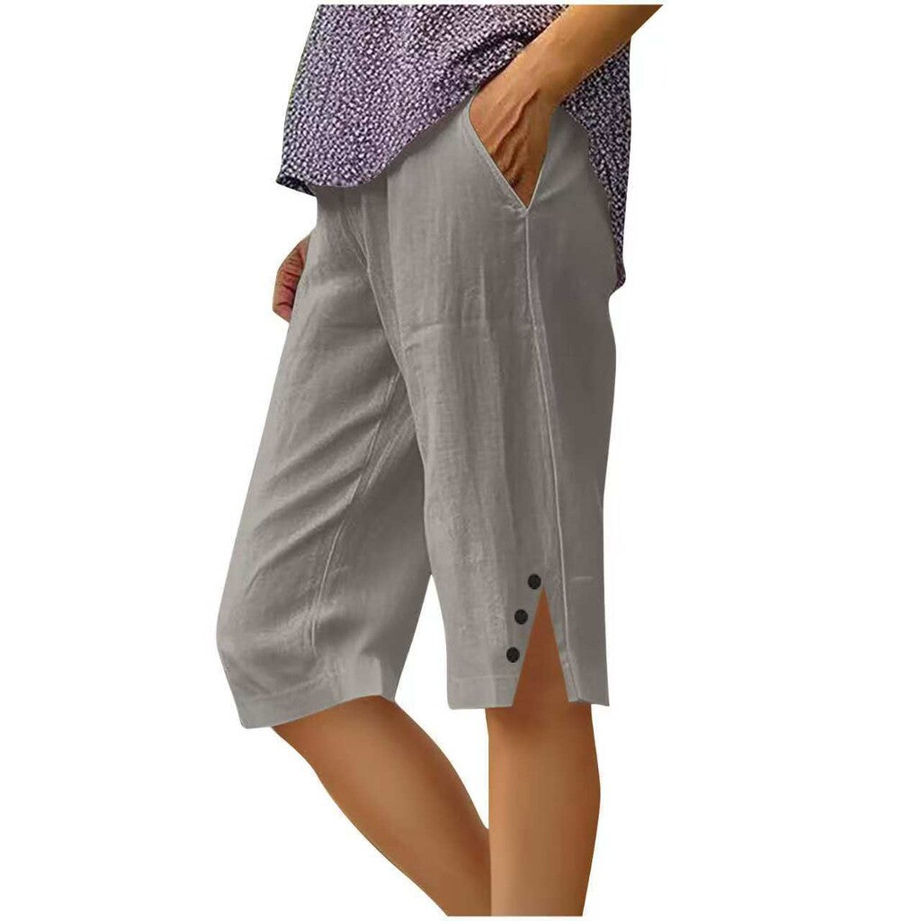📢50 % rabat i en begrænset periode👖Casual capri-bukser i ensfarvet stof med lommer til kvinder