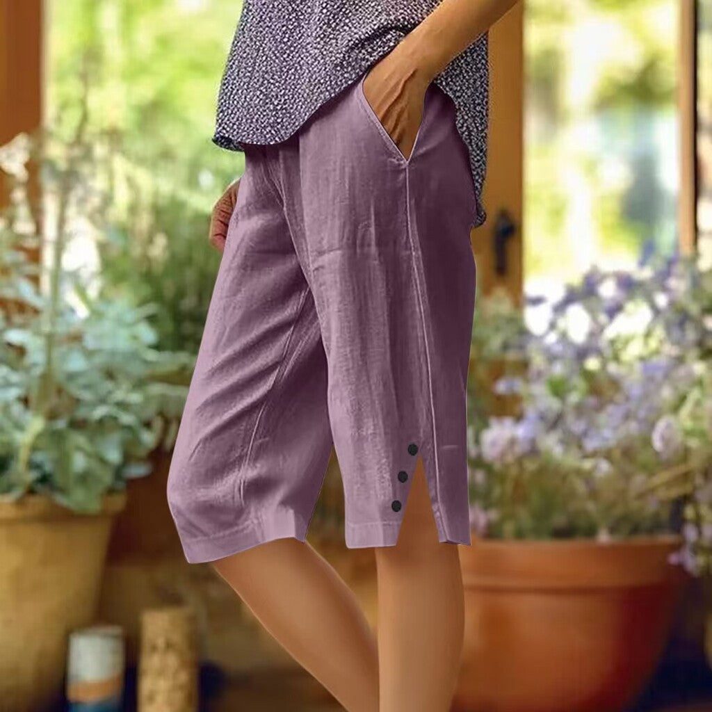 📢50 % rabat i en begrænset periode👖Casual capri-bukser i ensfarvet stof med lommer til kvinder
