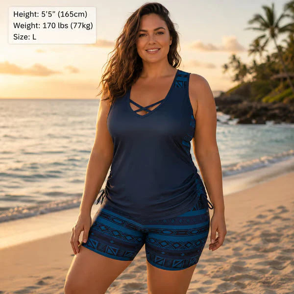 ⏰ SIDSTE DAG 50% RABAT - Miraclesuit maveformende tankini-sæt til kvinder med indbygget bh – Smukt boho-badetøj med shorts 🔥