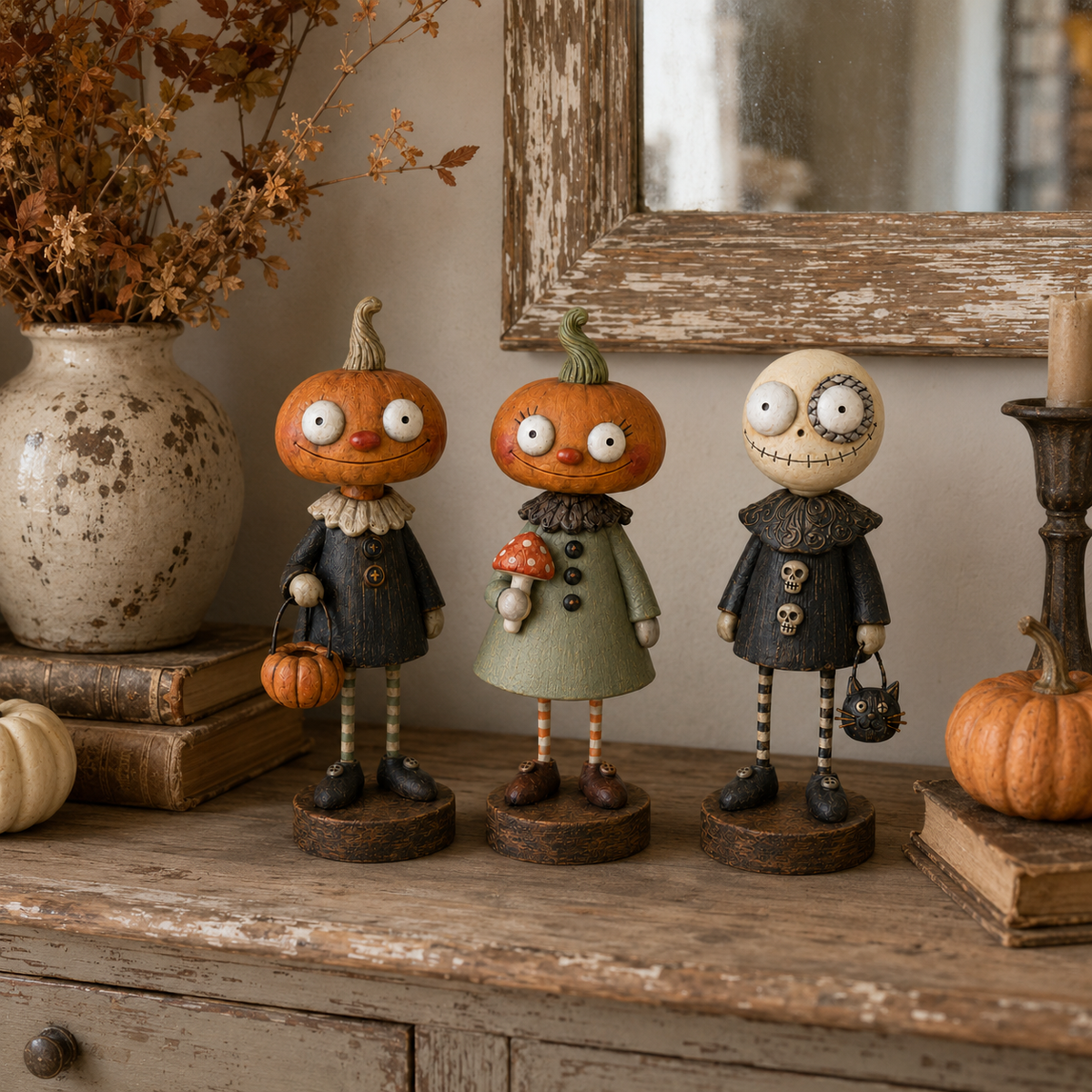 🎃Primitive Pumpkin Friends – Samling af vintage Halloween-figurer