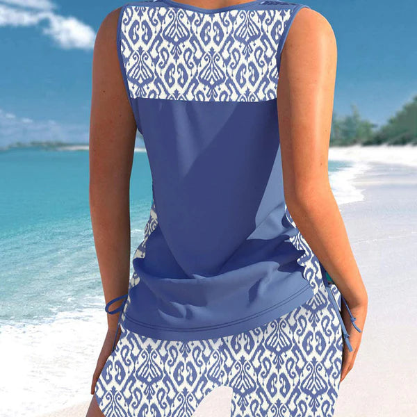 ⏰ SIDSTE DAG 50% RABAT - Miraclesuit maveformende tankini-sæt til kvinder med indbygget bh – Smukt boho-badetøj med shorts 🔥