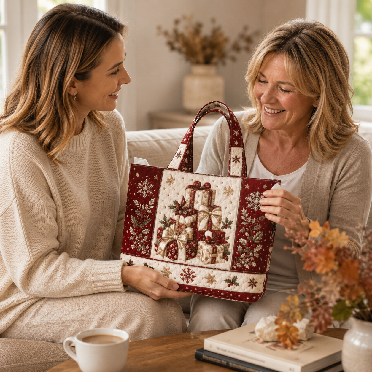 Vintage-tote-taske med julemotiv af julemanden | Festlig genanvendelig indkøbspose