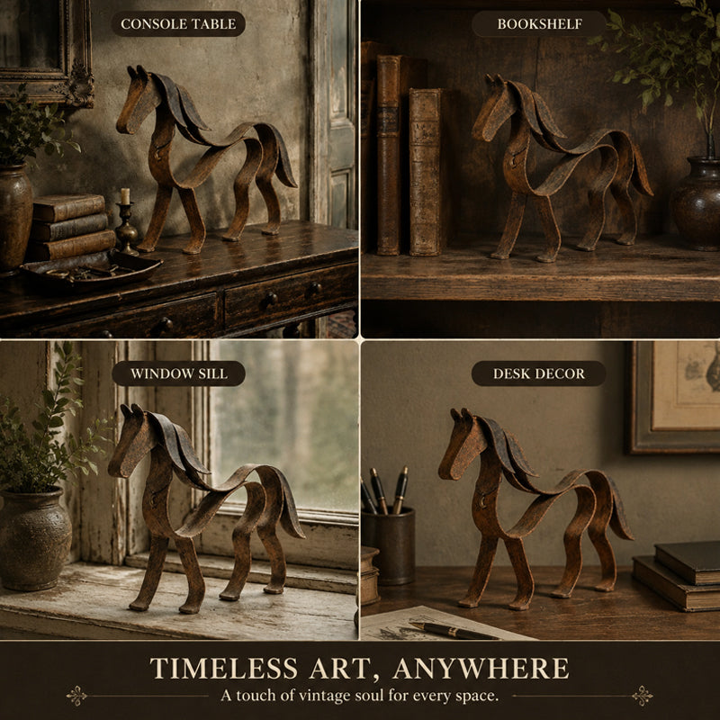 Vintage metalskulptur af en hest – rustik boligindretning med hestemotiv 🐎