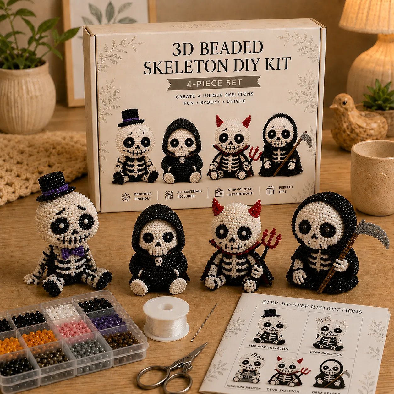 🔥Sidste dag – 50 % rabat 💀 3D-skelet-DIY-sæt med perler