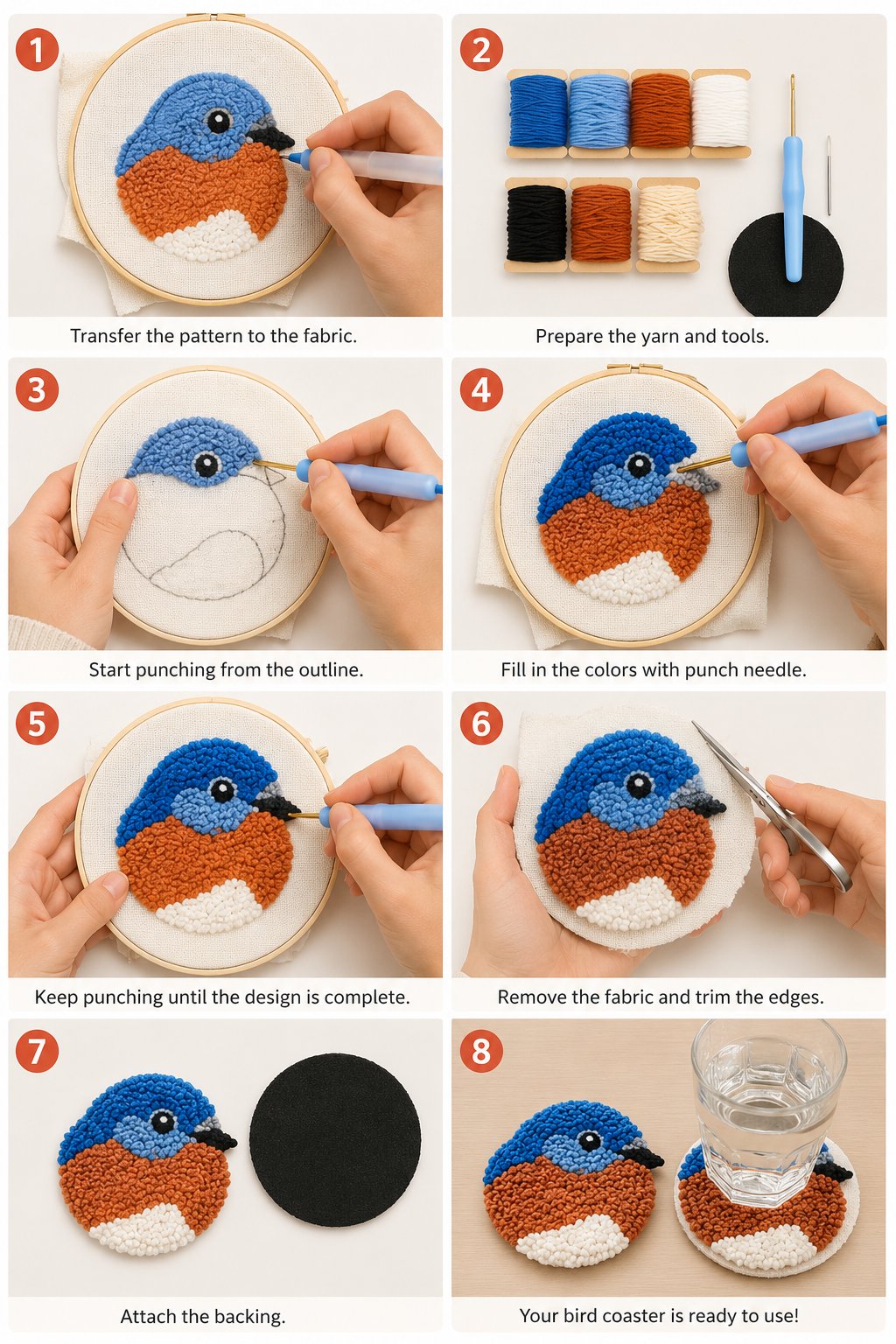 🧵Begyndervenligt🐦DIY-sæt til fugleunderlag med punch needle