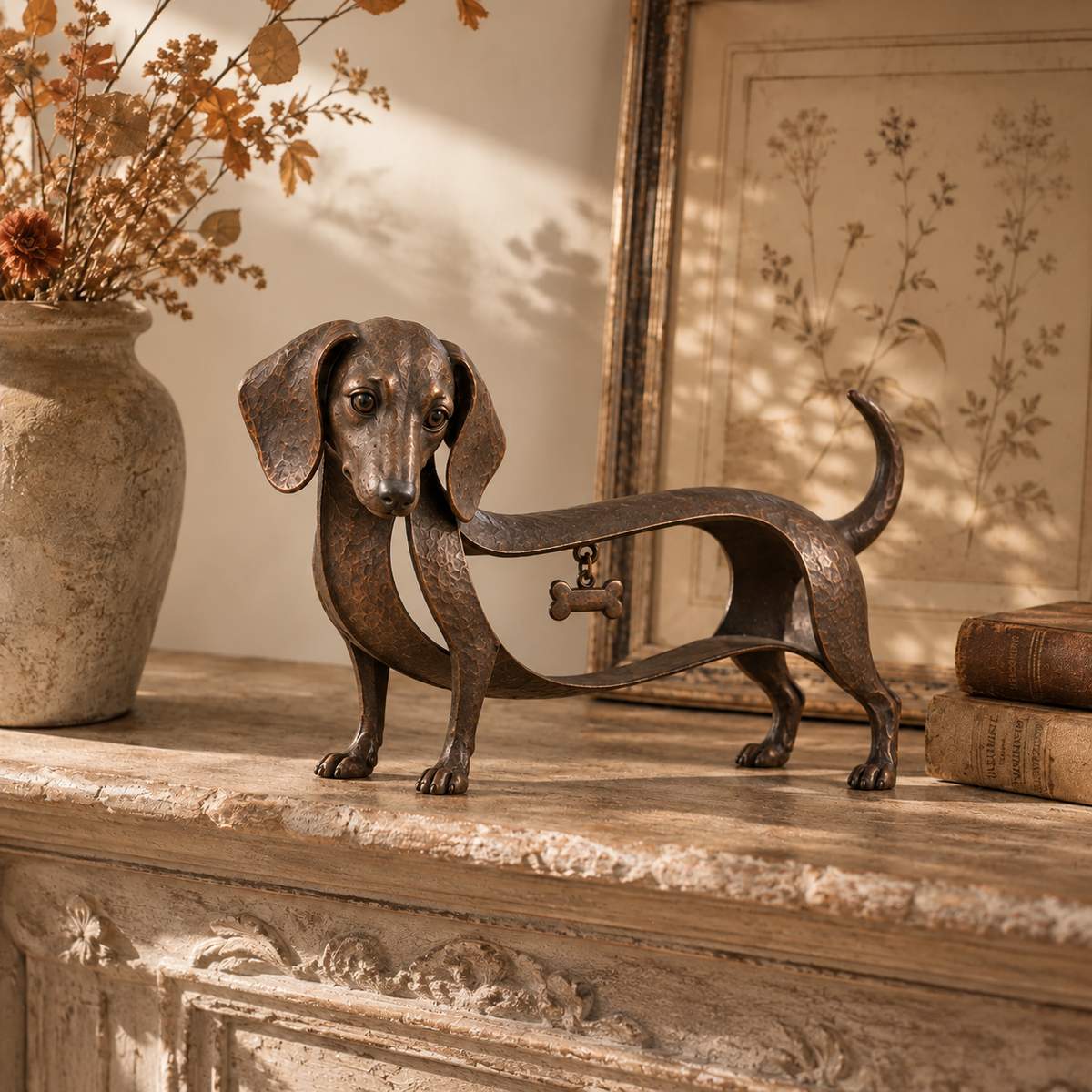🐾Skulptur af en gravhund i vintage-stil – En tidløs klassiker / Vintage-pynt af smedejern i form af en gravhund