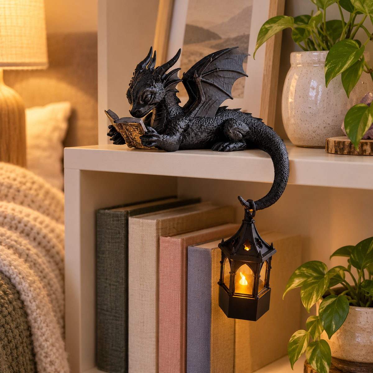 🐉Læse-drage til hylden med LED-lanterne