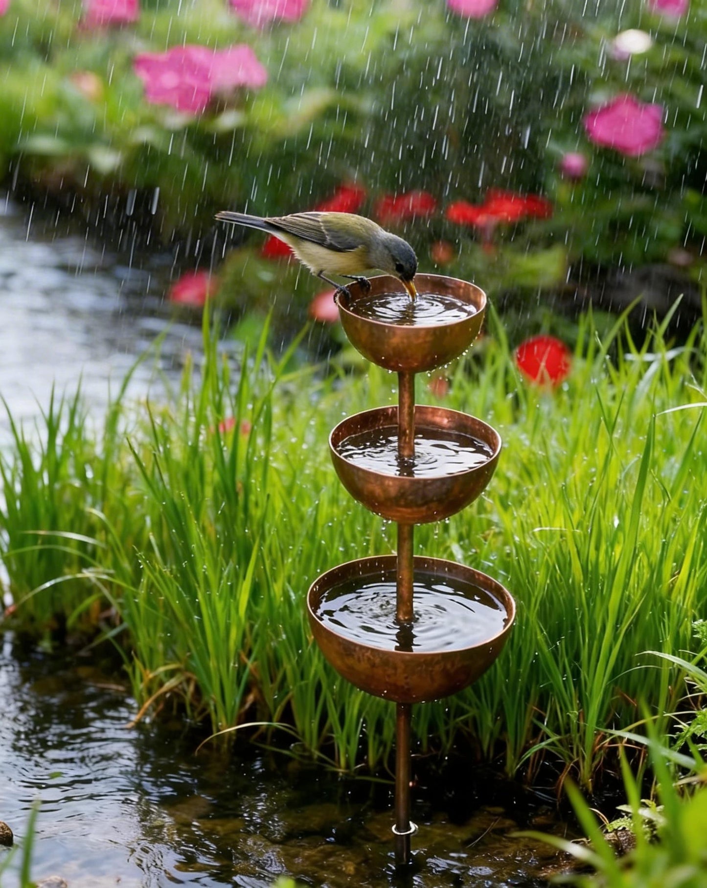 🌧️ Regnopsamler – planteholder🐦 Havepynt i metal