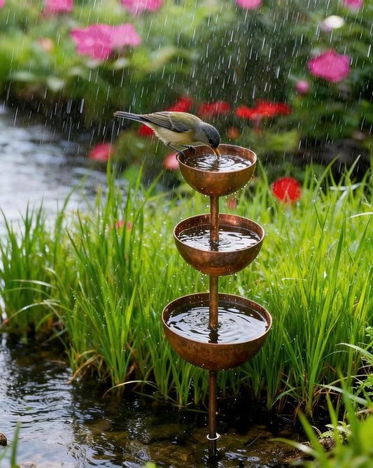 🌧️ Regnopsamler – planteholder🐦 Havepynt i metal