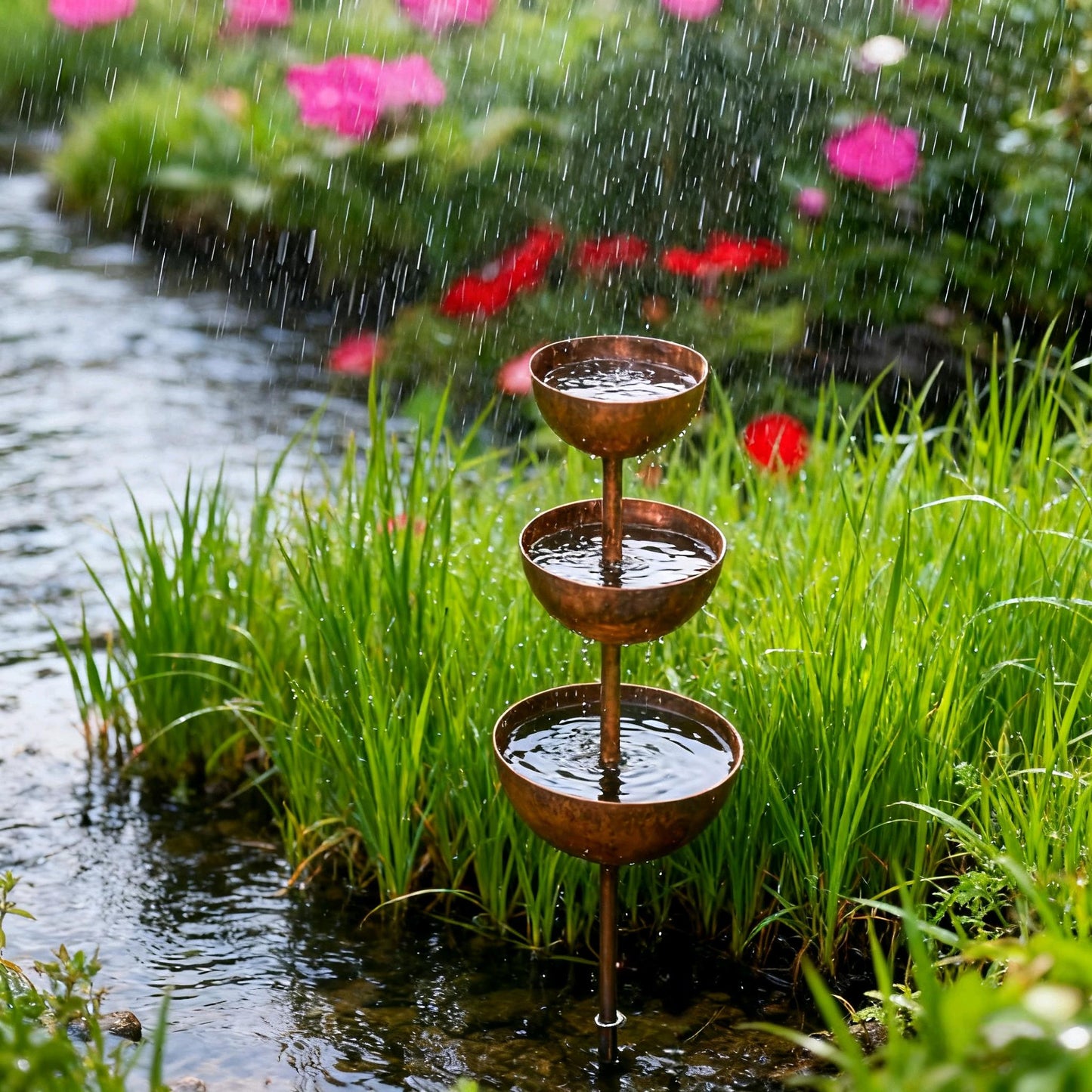 🌧️ Regnopsamler – planteholder🐦 Havepynt i metal