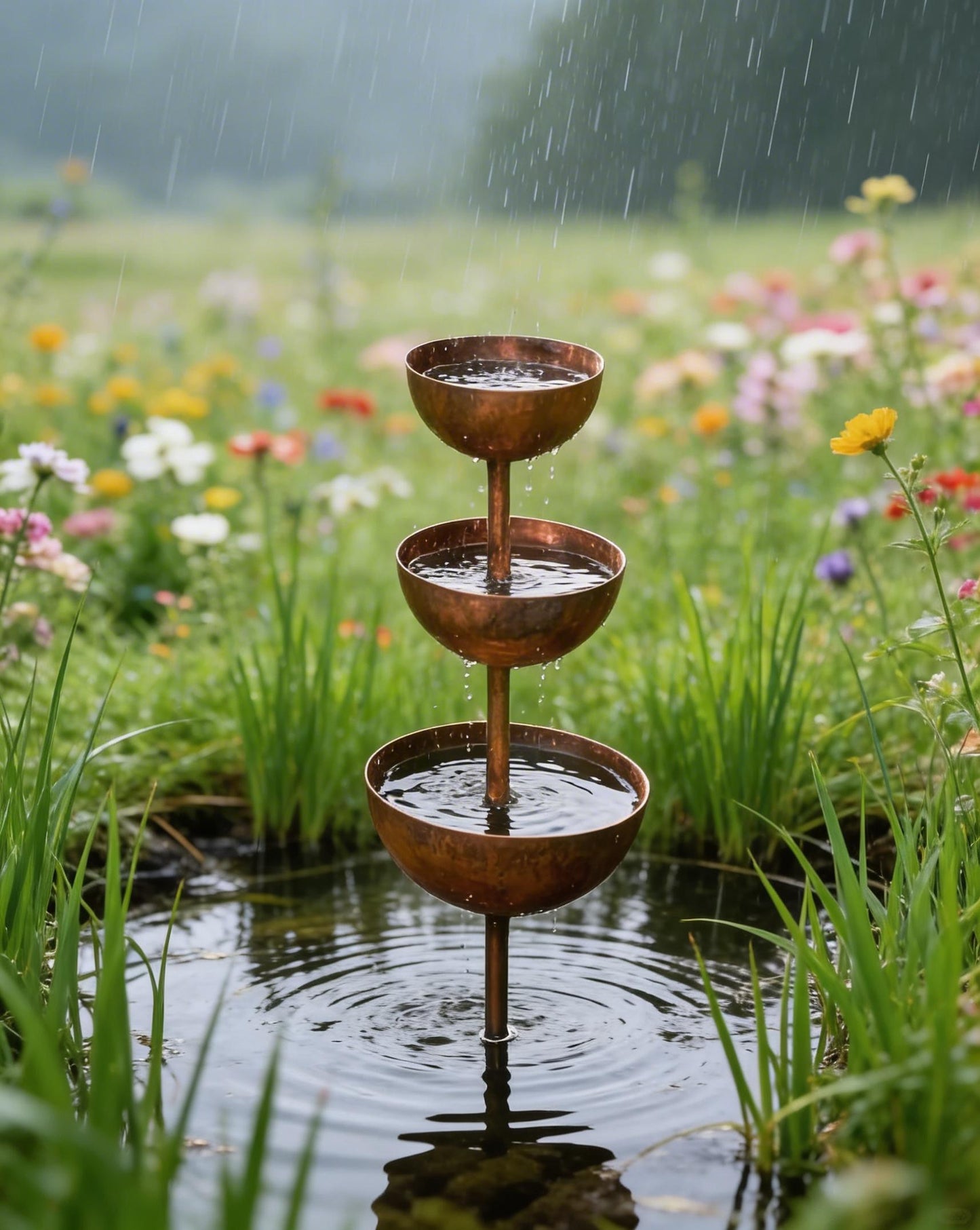 🌧️ Regnopsamler – planteholder🐦 Havepynt i metal