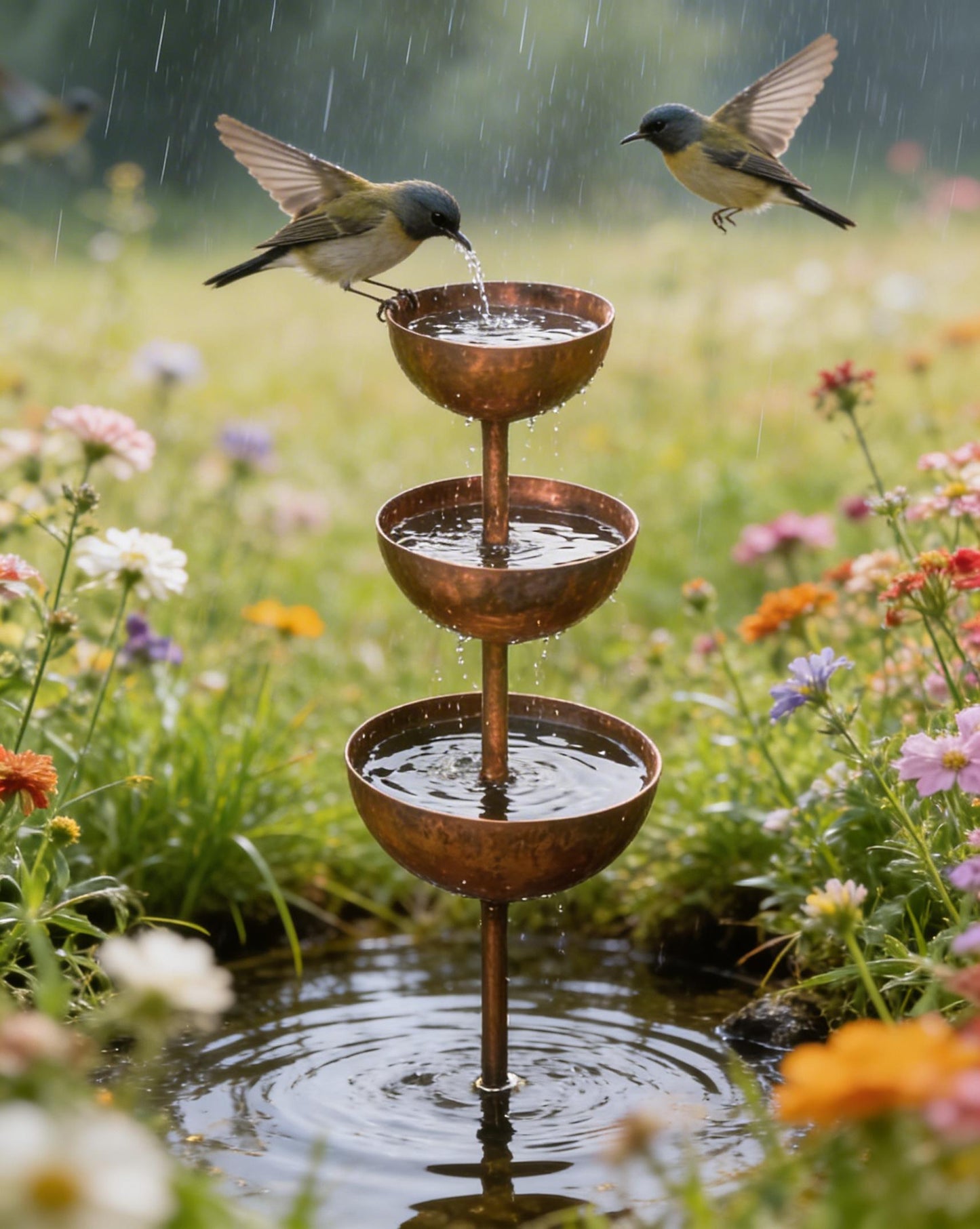 🌧️ Regnopsamler – planteholder🐦 Havepynt i metal