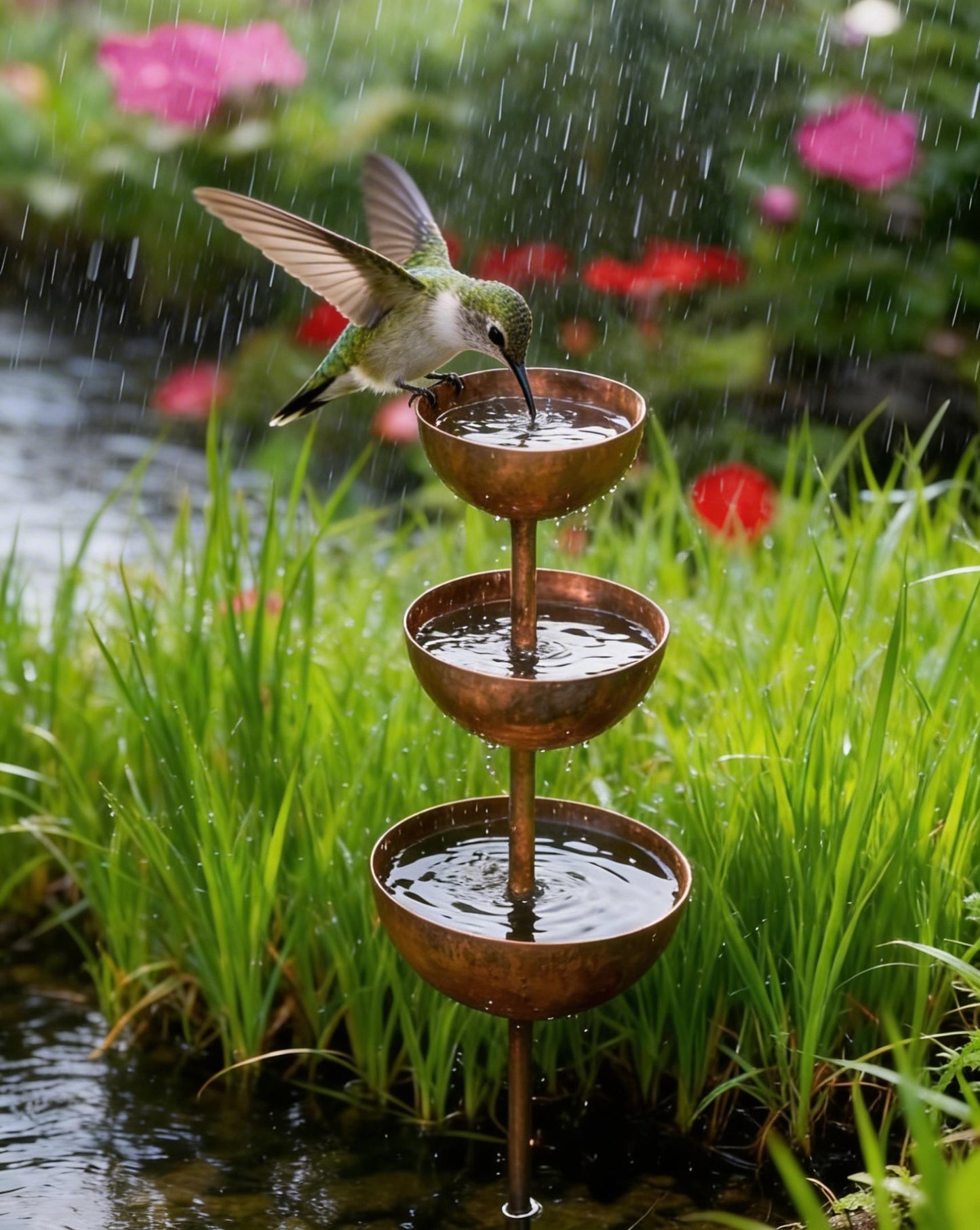 🌧️ Regnopsamler – planteholder🐦 Havepynt i metal