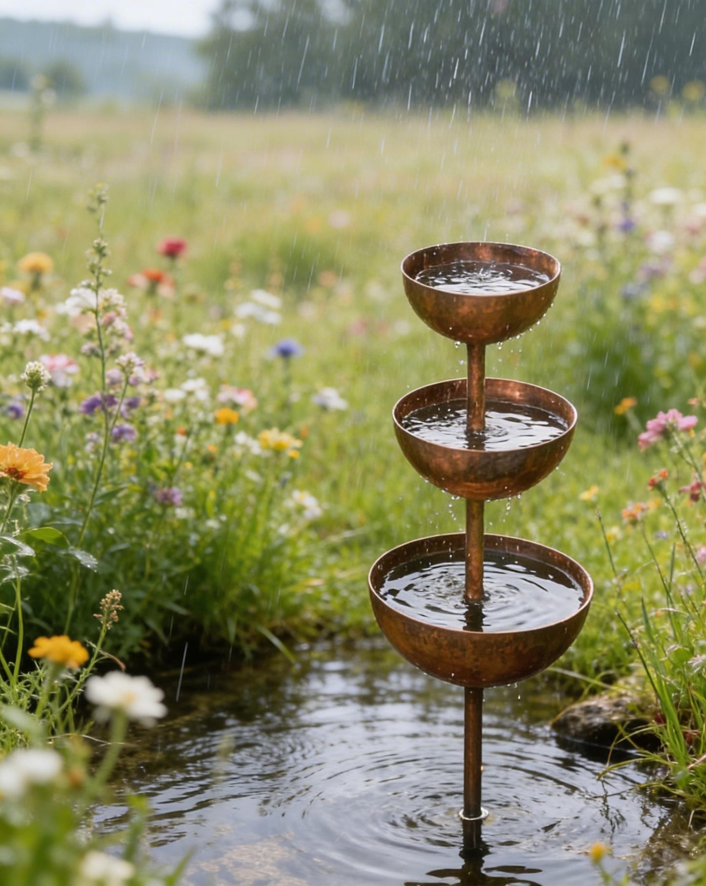 🌧️ Regnopsamler – planteholder🐦 Havepynt i metal