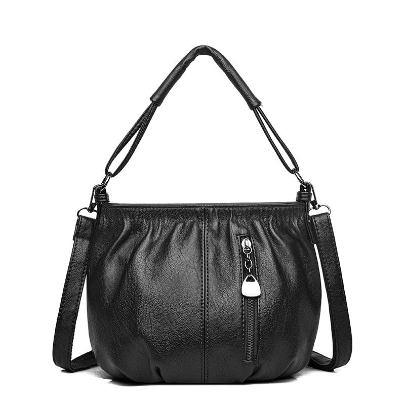 Skrynklig design, mjuk läderväska 👜✨