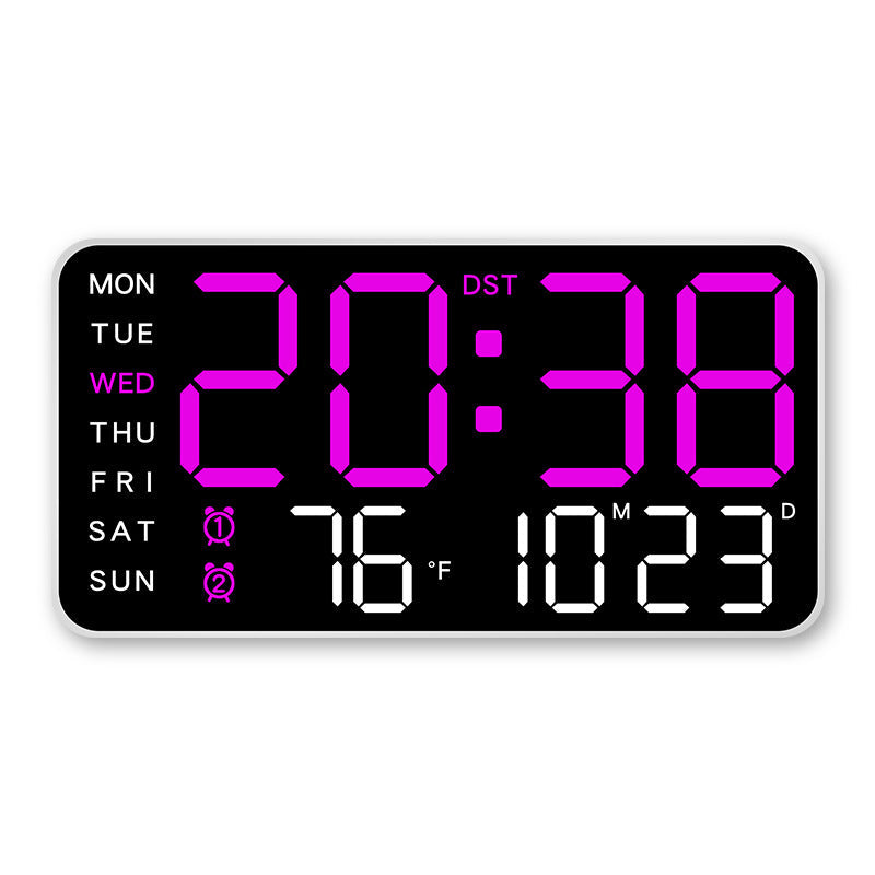 Stort digitalt vægur med LED-display, dato og termomete