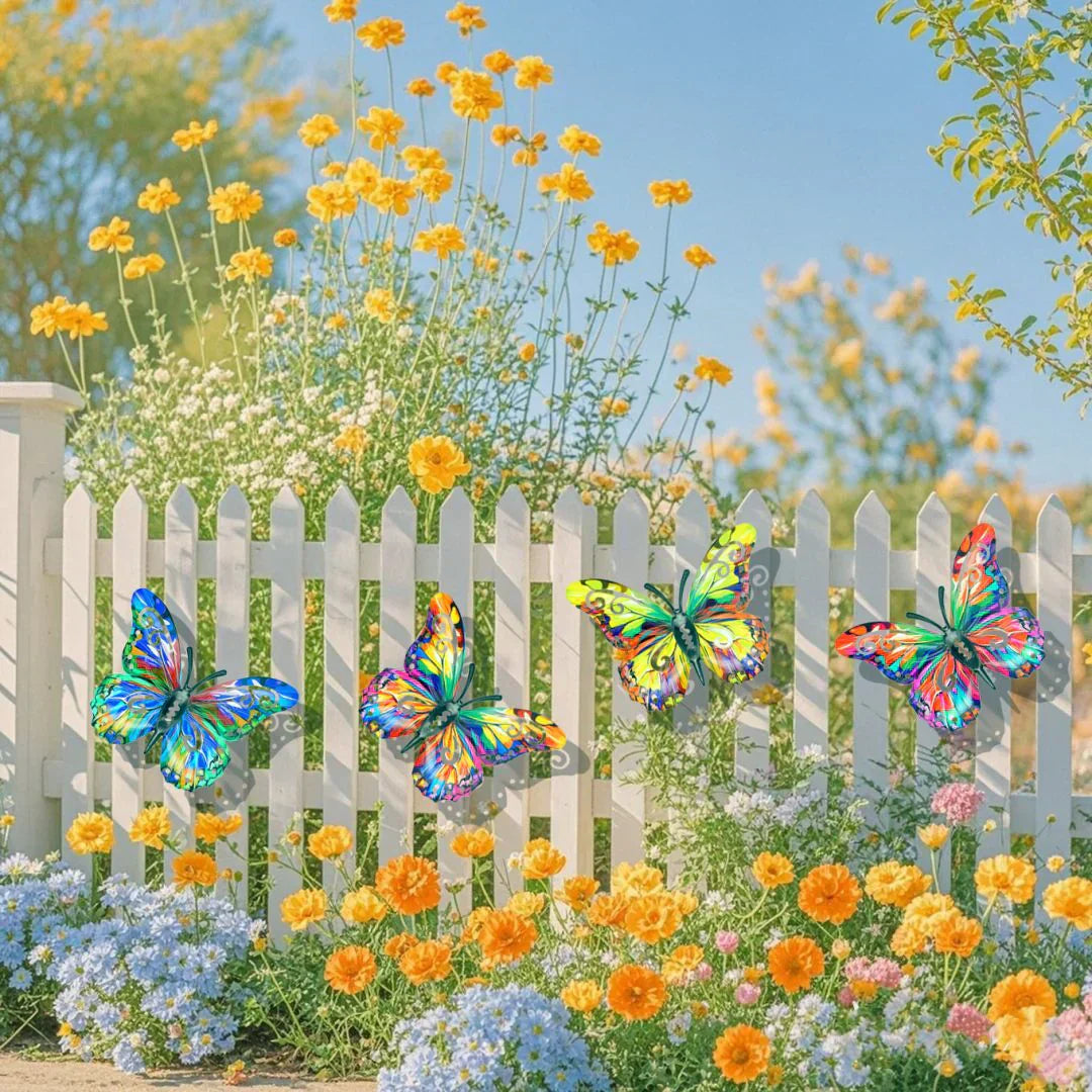 🦋Et komplet sæt! 4 stk. sommerfugle i metal til væggen🤩