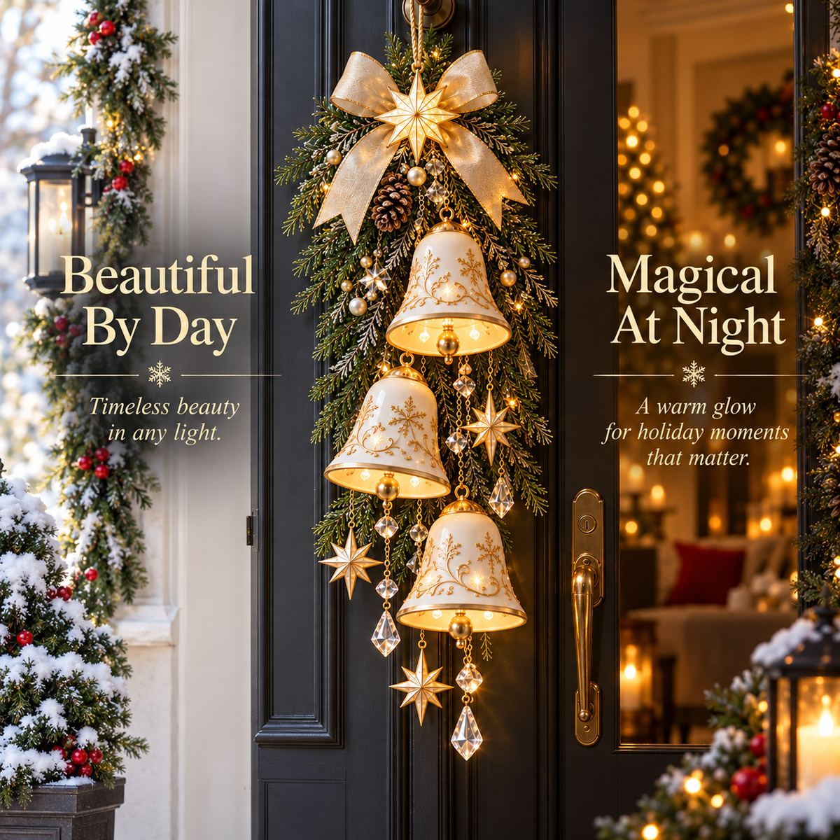 🔔✨Sidste dag med 49 % rabat✨✨ Golden Bell Blessing Cascade™ – Juledekoration til døren med lys