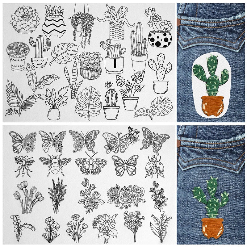 🌸Blomsterlinjer Designede blomsterbordurmønstre Broderimønstre – Broderi & Stitch for begyndere