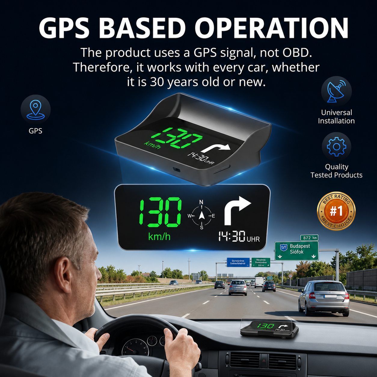 Head-Up Display (HUD) – GPS til bilen med digitalt speedometer