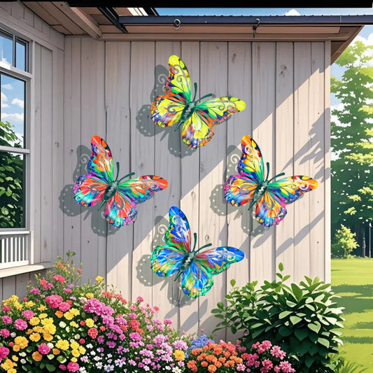 🦋Et komplet sæt! 4 stk. sommerfugle i metal til væggen🤩