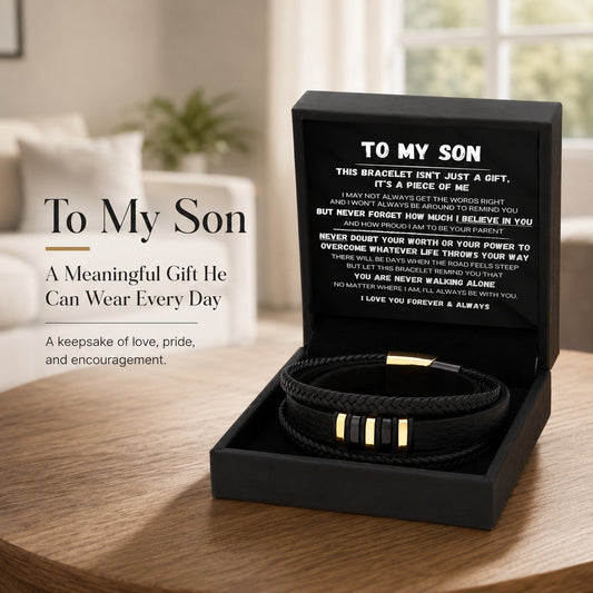 Til min søn — »Never Walk Alone«-sæt med flettede armbånd 🖤