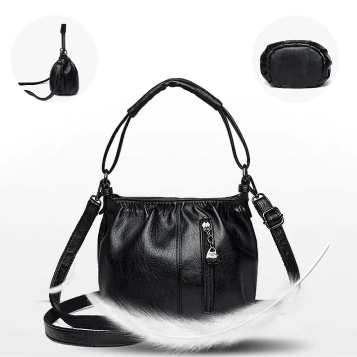 Skrynklig design, mjuk läderväska 👜✨