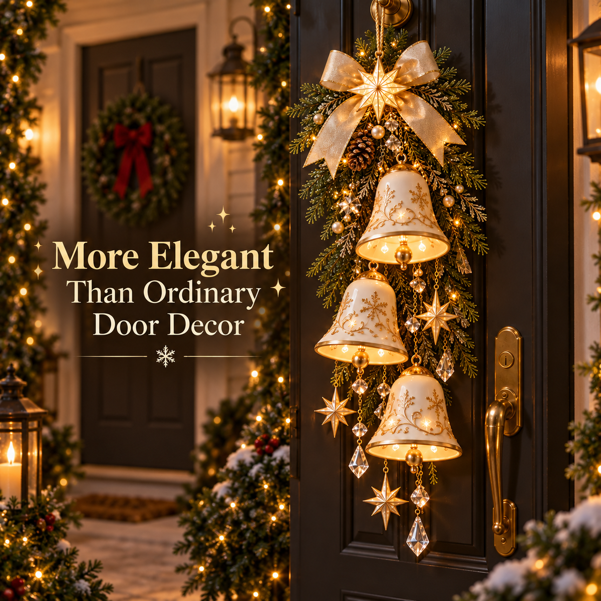 🔔✨Sidste dag med 49 % rabat✨✨ Golden Bell Blessing Cascade™ – Juledekoration til døren med lys