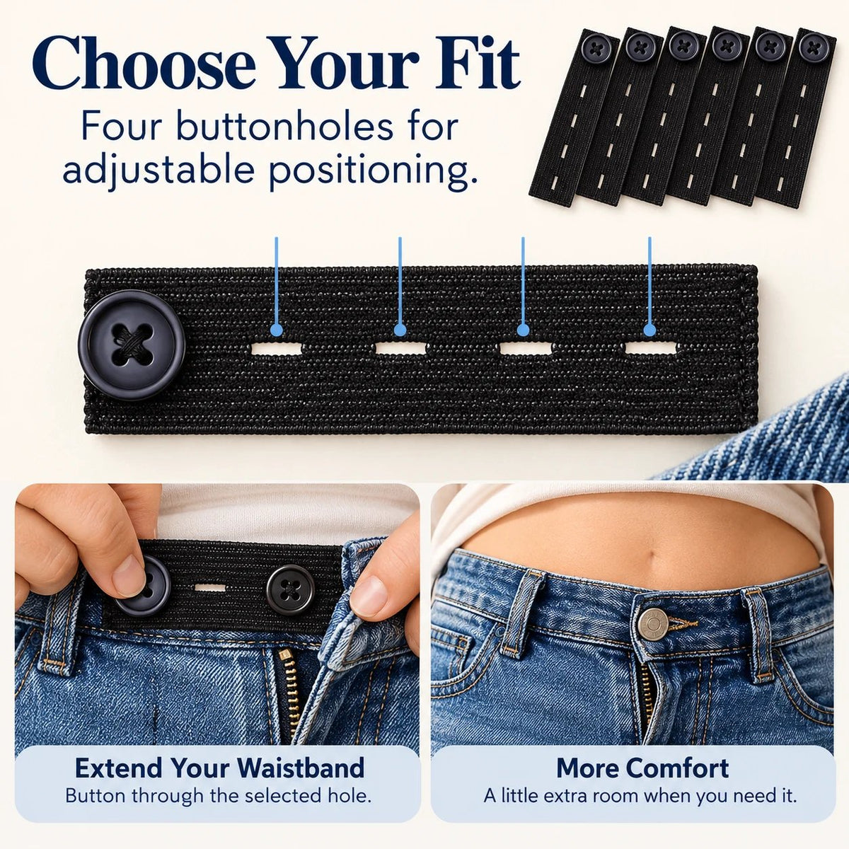 👖 Knapper til forlængelse af elastisk linning – justerbar komfort, sæt med 6 stk.