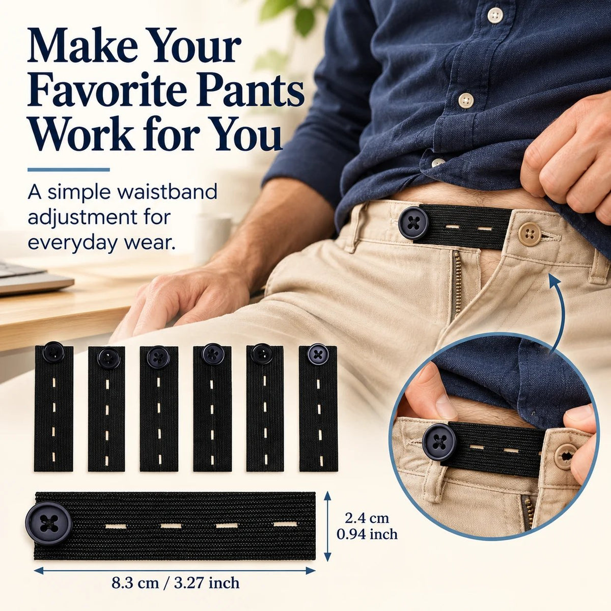 👖 Knapper til forlængelse af elastisk linning – justerbar komfort, sæt med 6 stk.