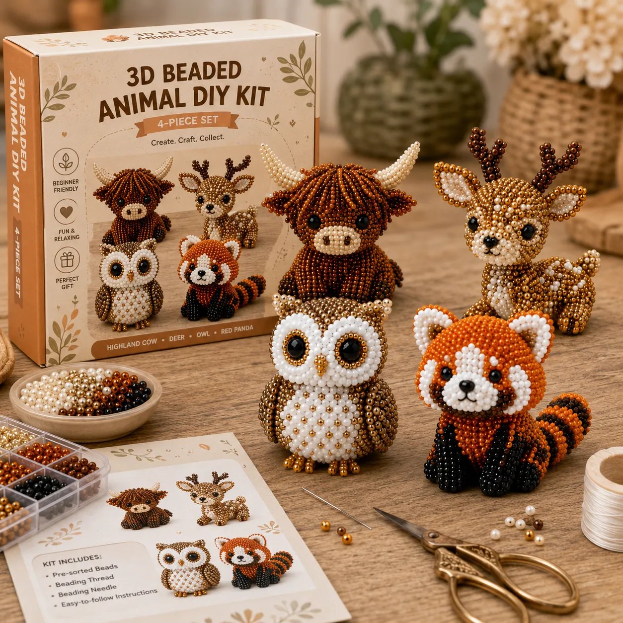 🧵✨ Bastelset für kleine 3D-Perlentiere