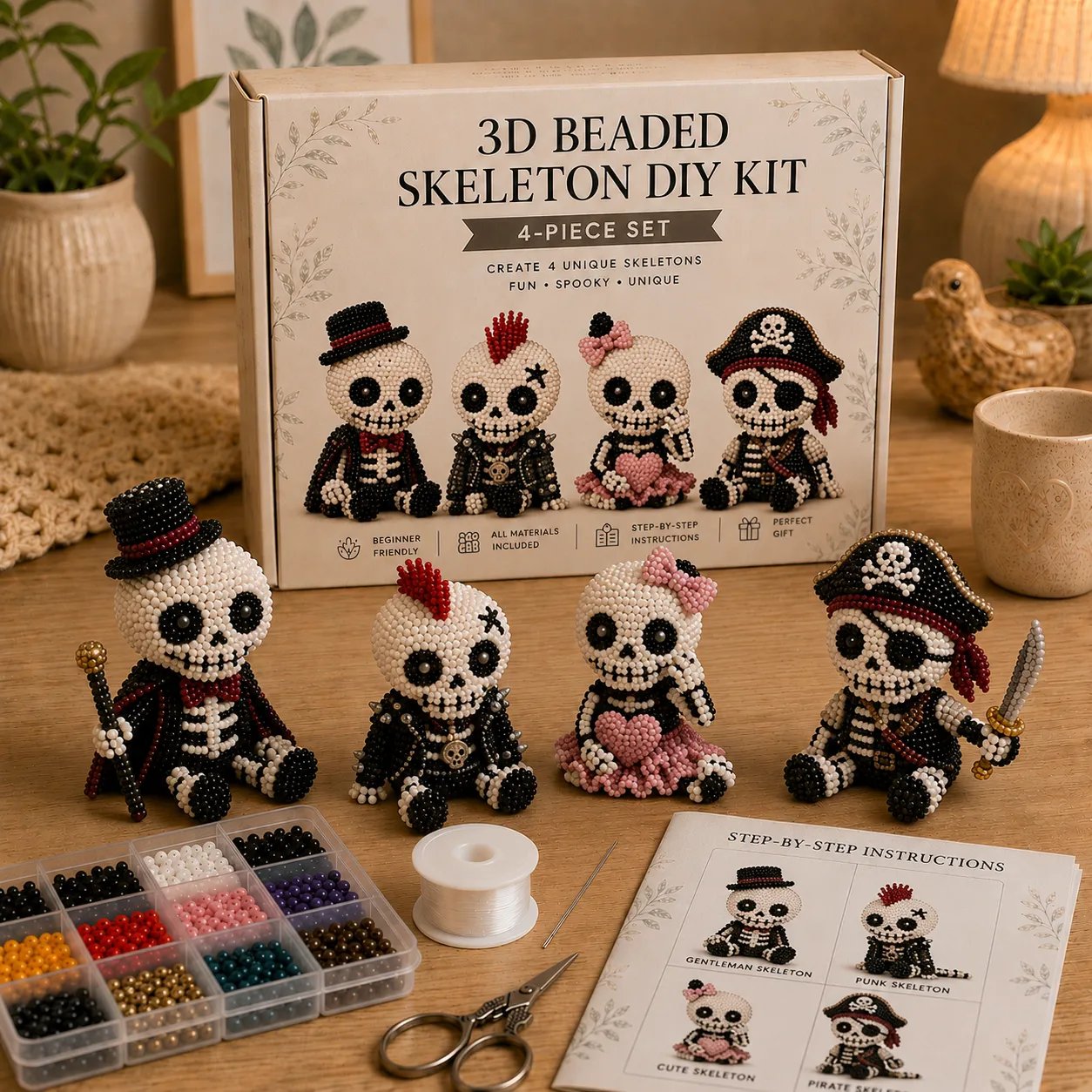 🔥Sidste dag – 50 % rabat 💀 3D-skelet-DIY-sæt med perler