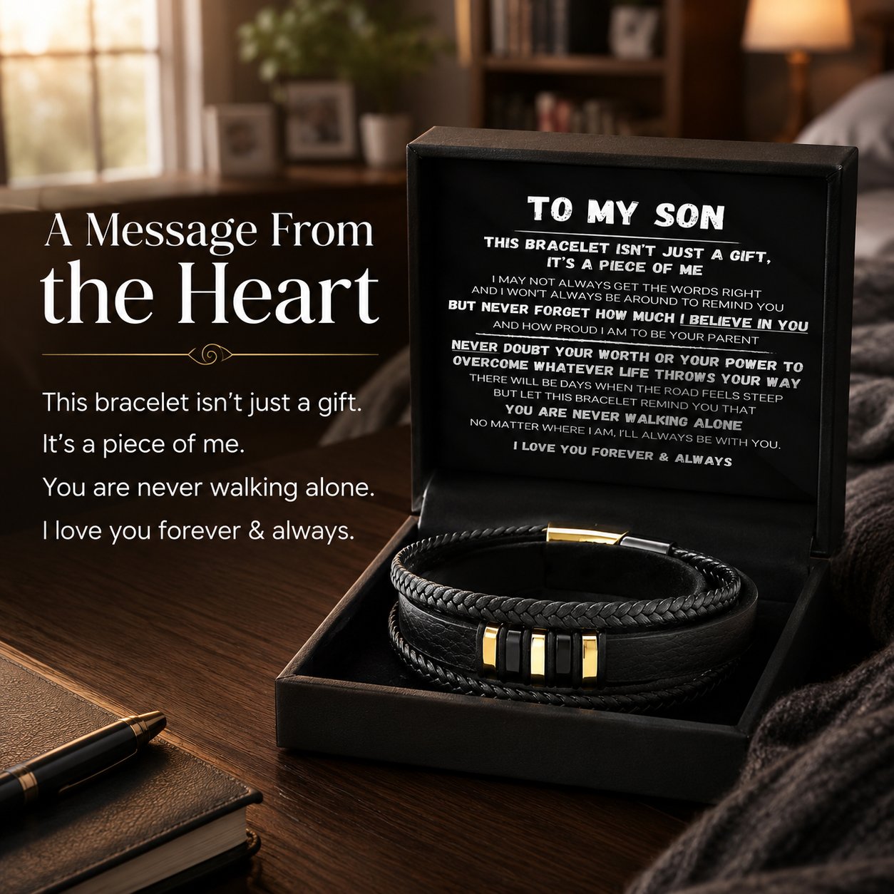 Til min søn — »Never Walk Alone«-sæt med flettede armbånd 🖤