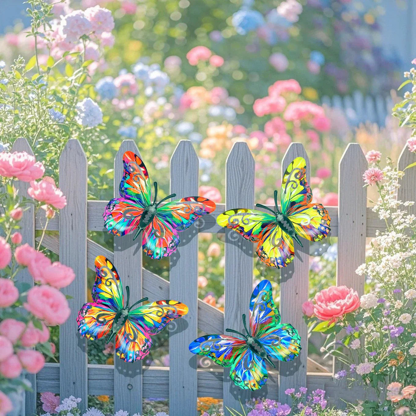 🦋Et komplet sæt! 4 stk. sommerfugle i metal til væggen🤩