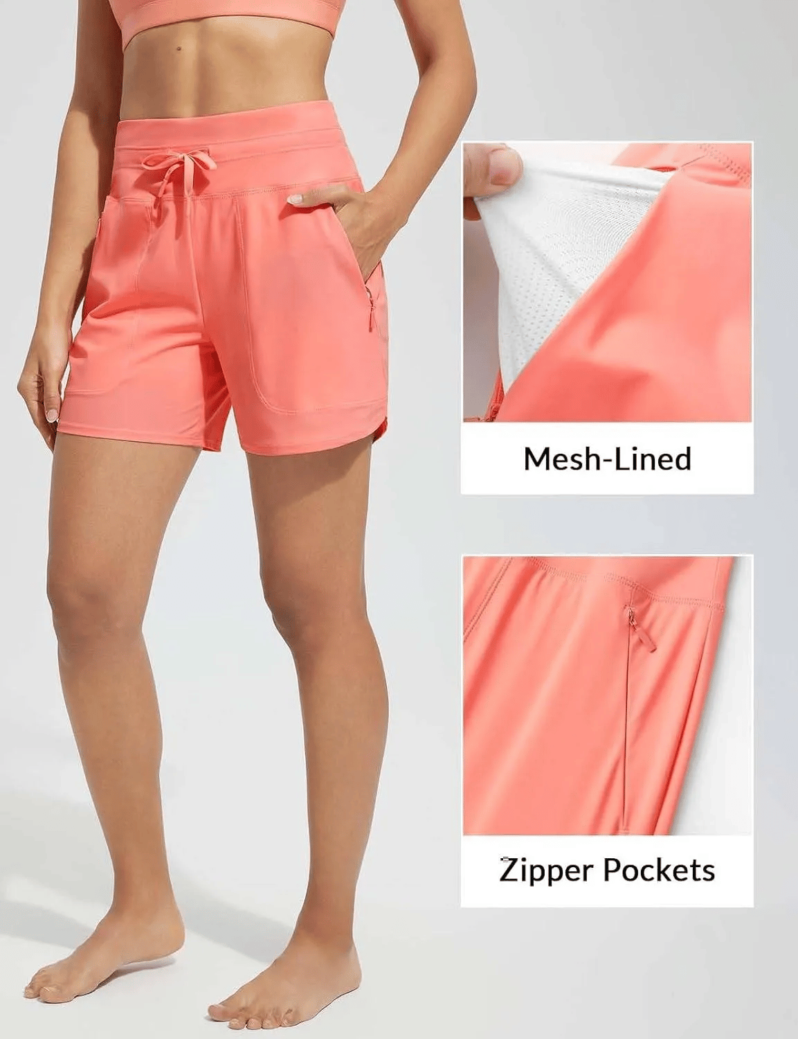 5" Swim Board Shorts til kvinder Højtaljede hurtigtørrende badedragter Badebukser