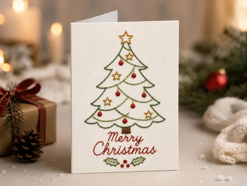 🌲DIY-sæt til håndbroderet julekort | Broder dig ind i julestemningen ✨ 🎁