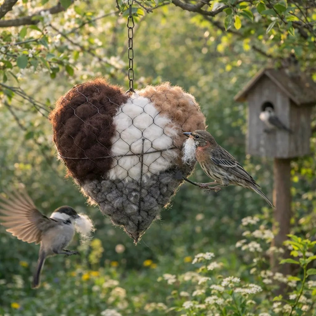 🕊️ Håndlavet fuglehus lavet af alpaca-fibre i form af et hjerte