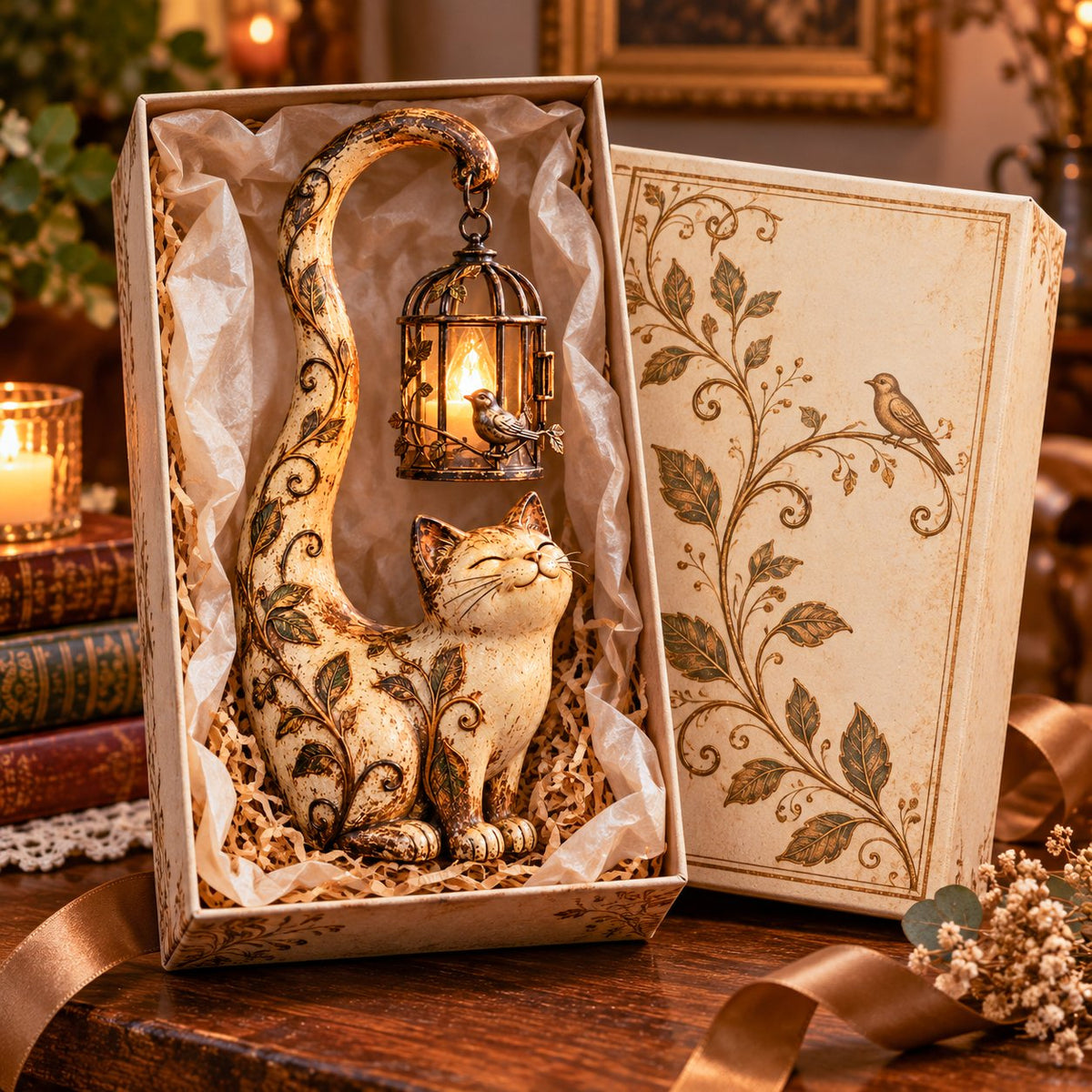 🐈‍⬛Vintage katte-lanterne-skulpturlampe – en lille vogter af varme, minder og hyggelige hjørner✨